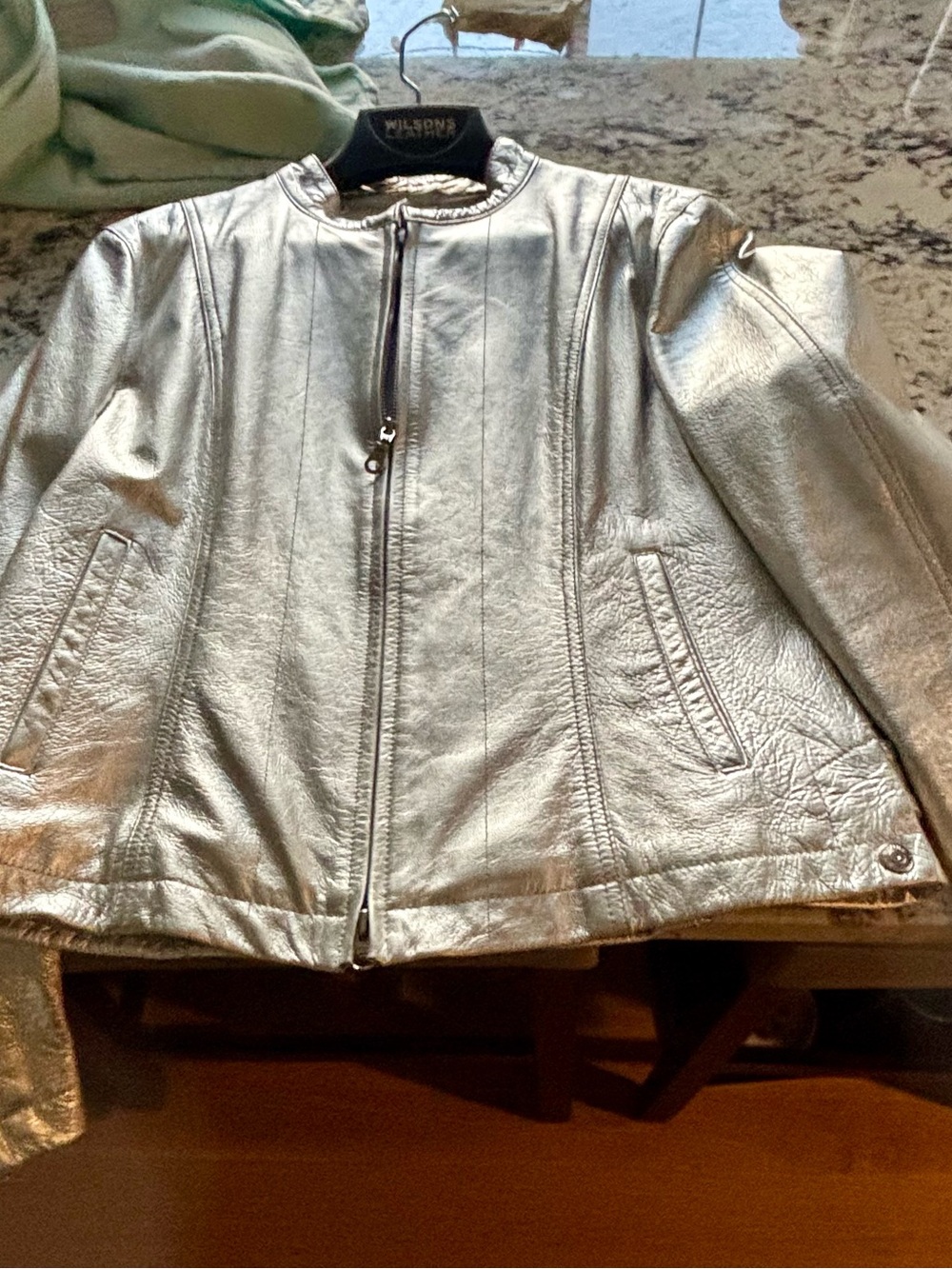 Wilson Women's Metallic Silver Leather Zip Jacket